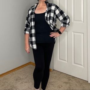 Black and white Buffalo plaid flannel button down top